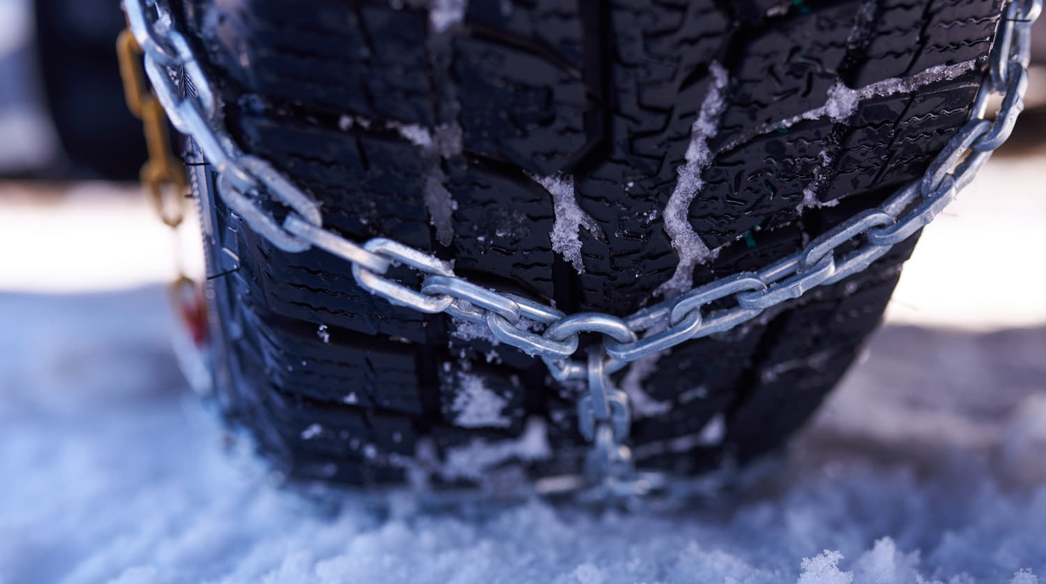 Correntes de neve corretamente instaladas